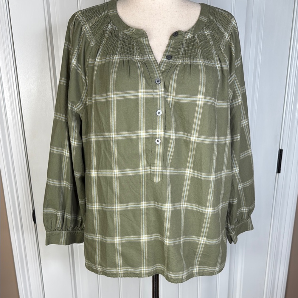 Olive Green Plaid Women's Top